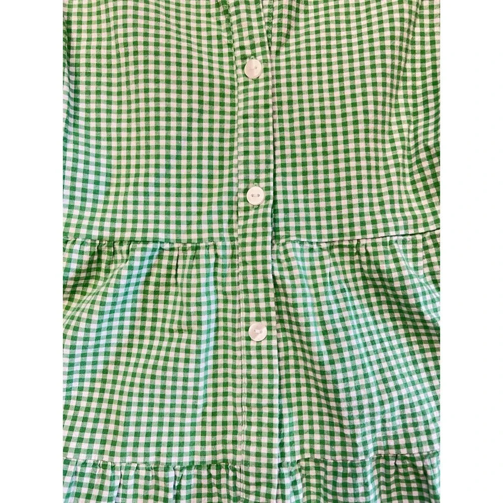 Monteau Los Angeles Girls Large Green Gingham Tiered Button Front Dress L